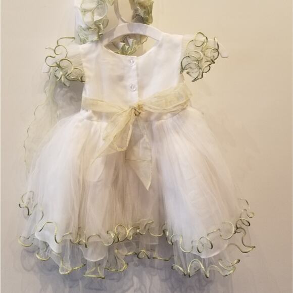 Y.K.I Ivory Tuille Dress & Matching Hat Short Sleeve Pullover Girl Sz M 9 Months - Picture 3 of 14